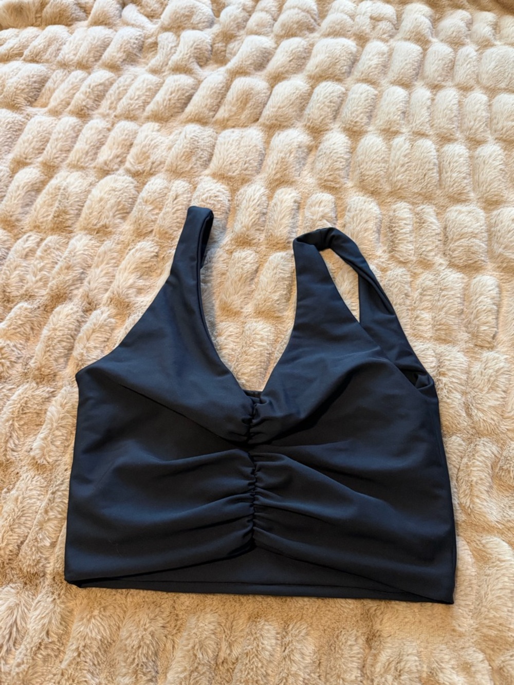 Skatie Black Ruched V-Neck Crop Tank